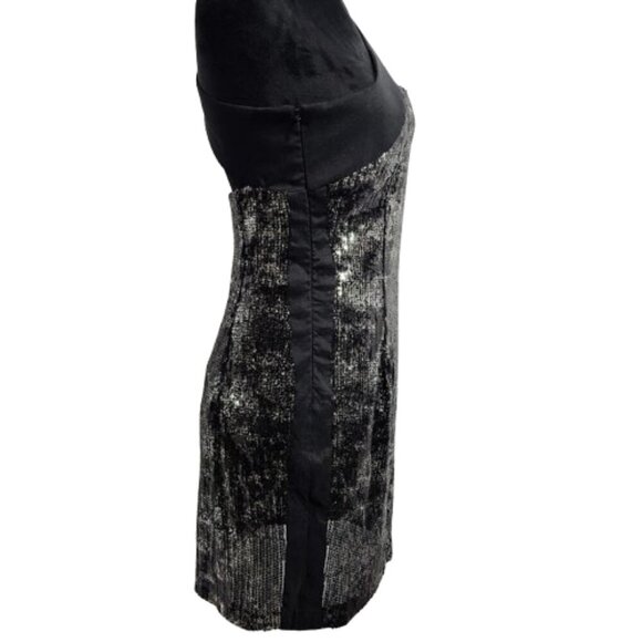 Jessica McClintock One Shoulder Strap Sequined Black and Gray Dress Women's 10 - Picture 4 of 8